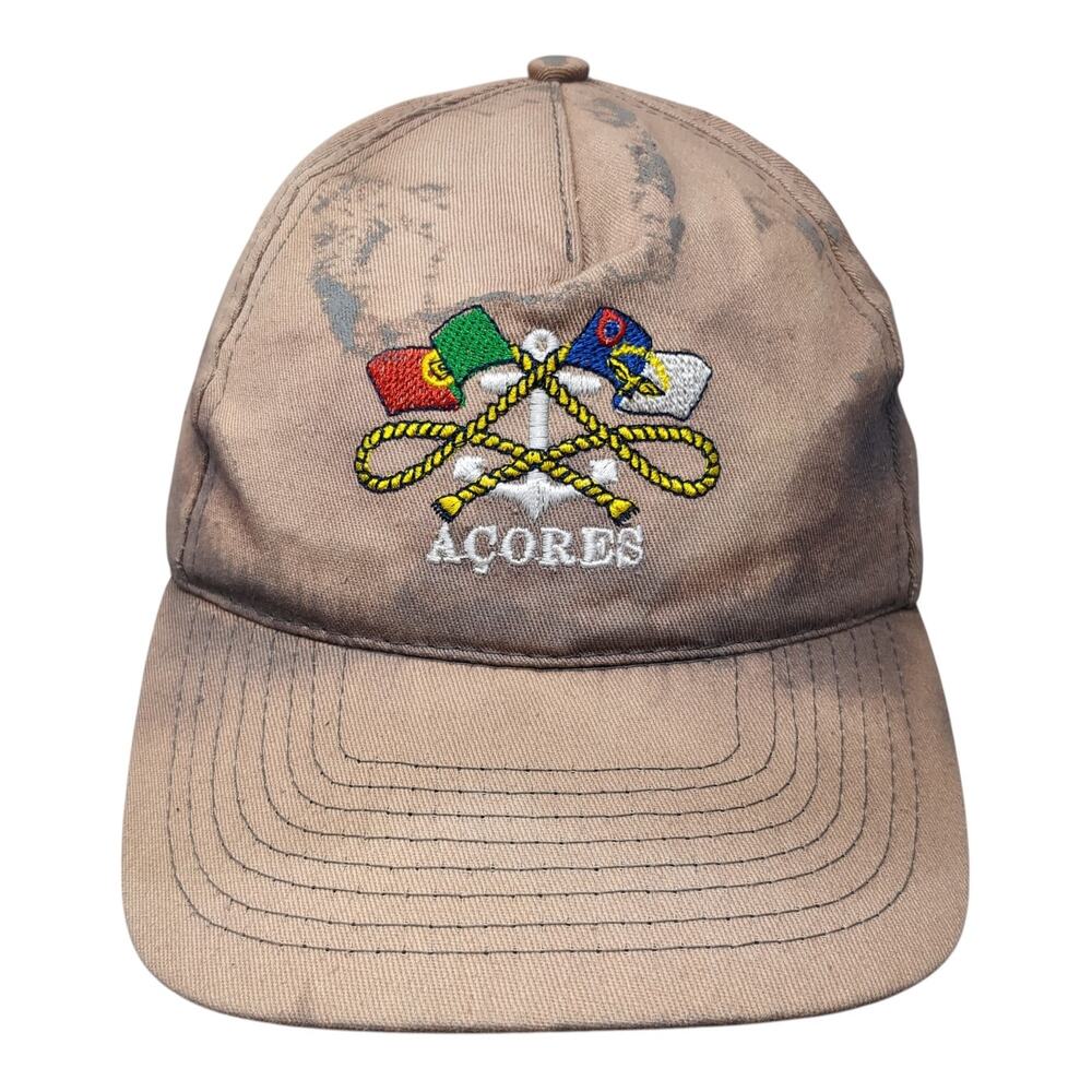 Acores Strapback 5 Panel Cap Gray OS Adjustable Embroidered Vented Holes MSA